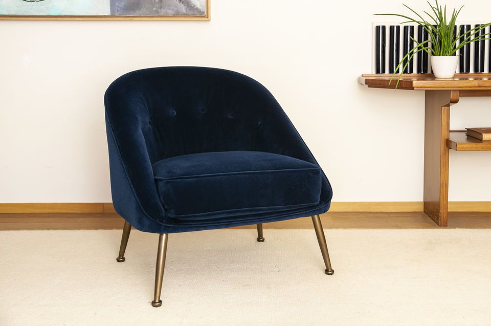 Prik Verplicht Lichaam Petit fauteuil haute qualité en velours bleu nuit | pib
