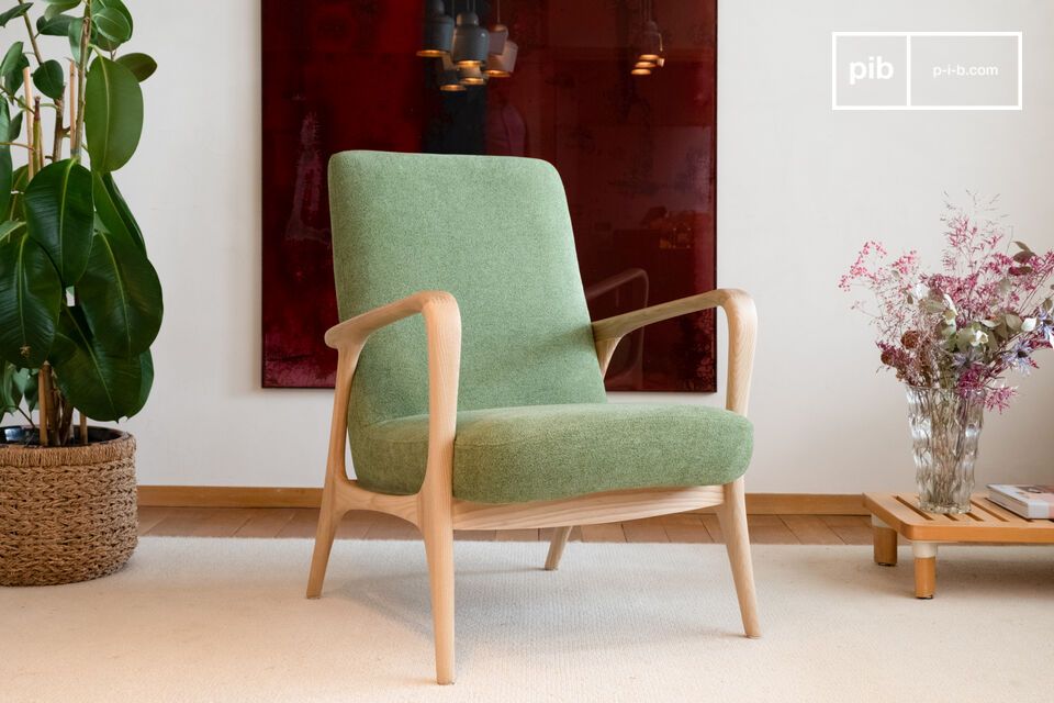 Fauteuil en frêne massif et tissu vert Eon