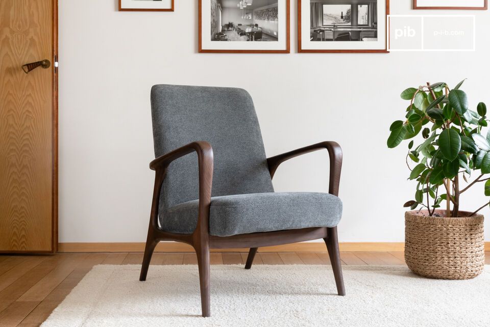 Fauteuil en frêne massif foncé et tissu gris